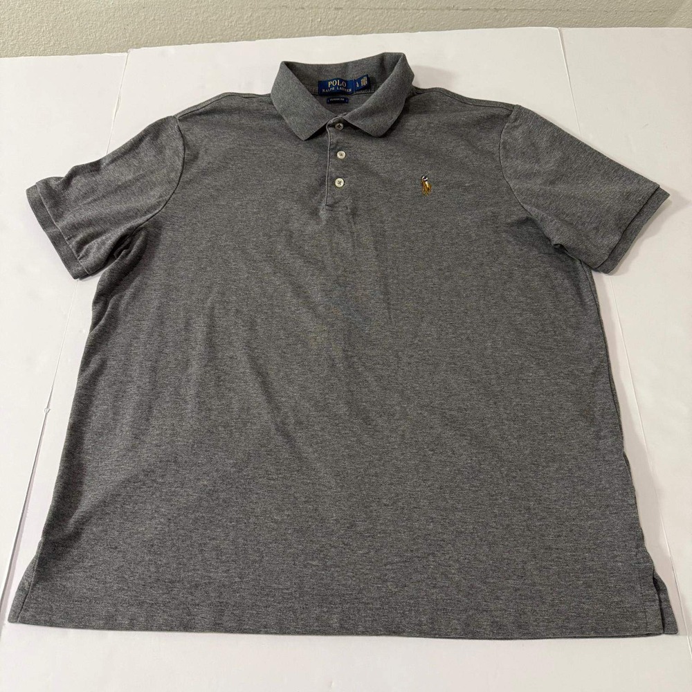 Polo Ralph Lauren Mens Classic Fit Grey Cotton Short Sleeve Polo Shirt Large